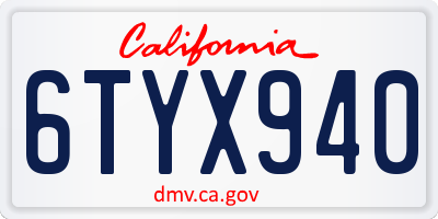 CA license plate 6TYX940