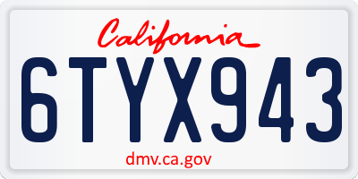 CA license plate 6TYX943