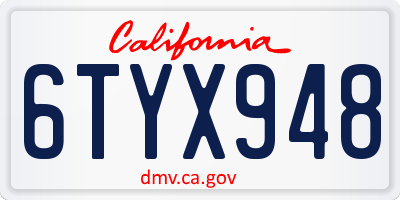 CA license plate 6TYX948