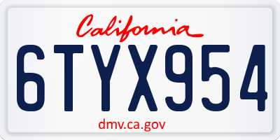 CA license plate 6TYX954