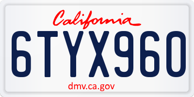 CA license plate 6TYX960