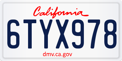 CA license plate 6TYX978