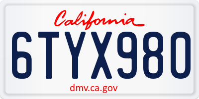 CA license plate 6TYX980