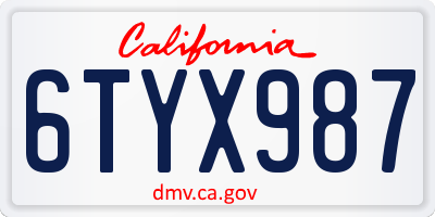 CA license plate 6TYX987