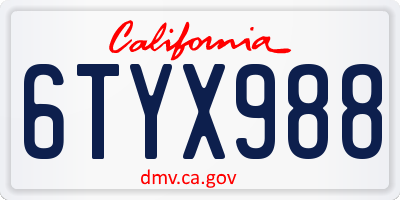 CA license plate 6TYX988