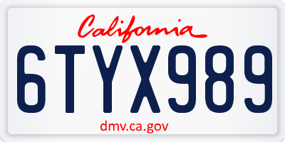 CA license plate 6TYX989