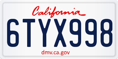 CA license plate 6TYX998