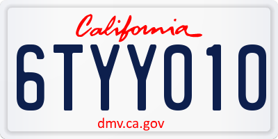 CA license plate 6TYY010