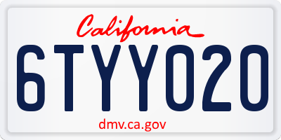 CA license plate 6TYY020