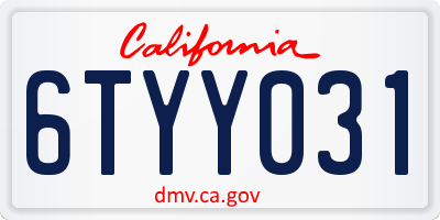 CA license plate 6TYY031