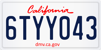CA license plate 6TYY043