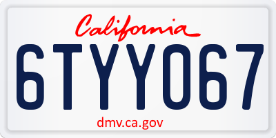 CA license plate 6TYY067