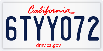 CA license plate 6TYY072