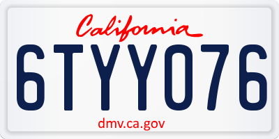 CA license plate 6TYY076