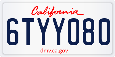 CA license plate 6TYY080