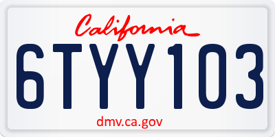 CA license plate 6TYY103