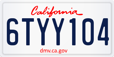CA license plate 6TYY104