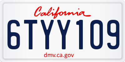 CA license plate 6TYY109