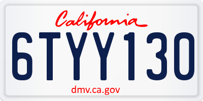 CA license plate 6TYY130