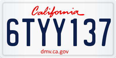 CA license plate 6TYY137