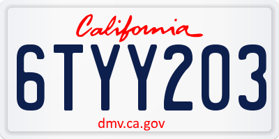 CA license plate 6TYY203