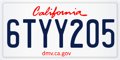 CA license plate 6TYY205