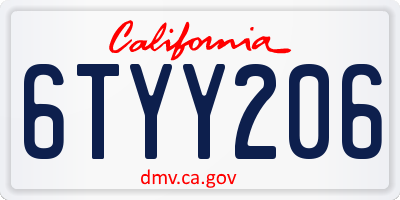 CA license plate 6TYY206