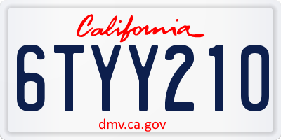 CA license plate 6TYY210