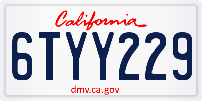CA license plate 6TYY229