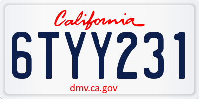 CA license plate 6TYY231