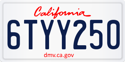CA license plate 6TYY250