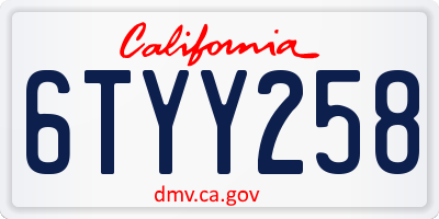 CA license plate 6TYY258