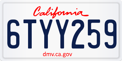 CA license plate 6TYY259