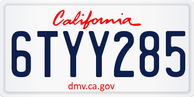 CA license plate 6TYY285