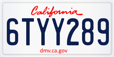 CA license plate 6TYY289