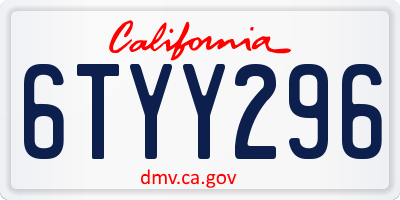CA license plate 6TYY296