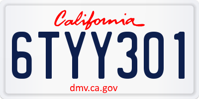 CA license plate 6TYY301