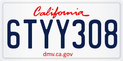 CA license plate 6TYY308