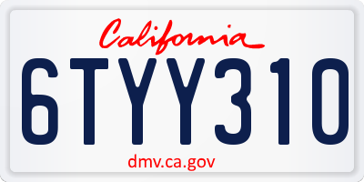 CA license plate 6TYY310
