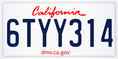 CA license plate 6TYY314