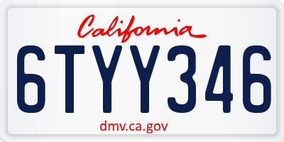 CA license plate 6TYY346