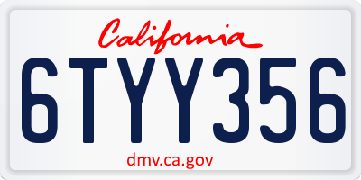 CA license plate 6TYY356
