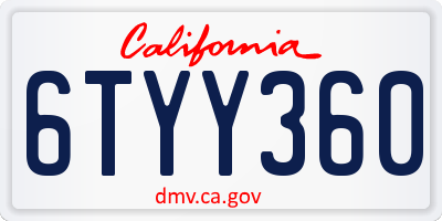CA license plate 6TYY360