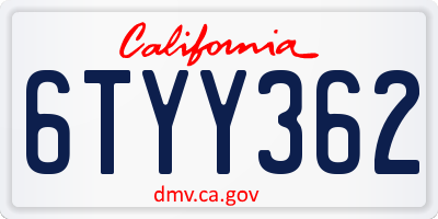 CA license plate 6TYY362