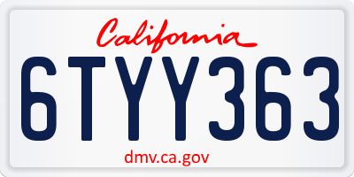 CA license plate 6TYY363