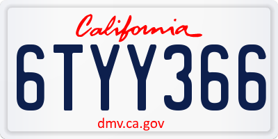 CA license plate 6TYY366