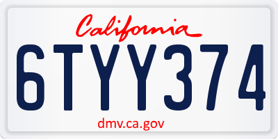 CA license plate 6TYY374
