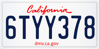 CA license plate 6TYY378