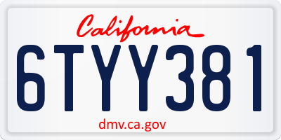 CA license plate 6TYY381