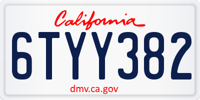 CA license plate 6TYY382